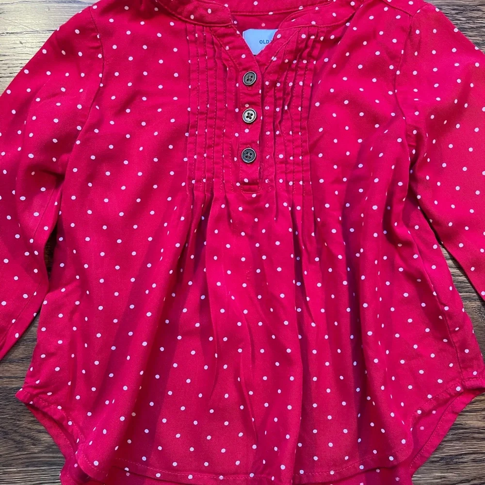 Old Navy Girls Red Festive Long Sleeve Polka Dot Top 3T